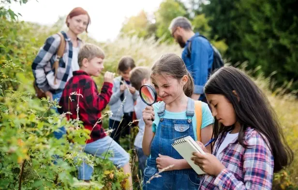 Alumnado realizando una actividad de aprendizaje experiencial en la naturaleza